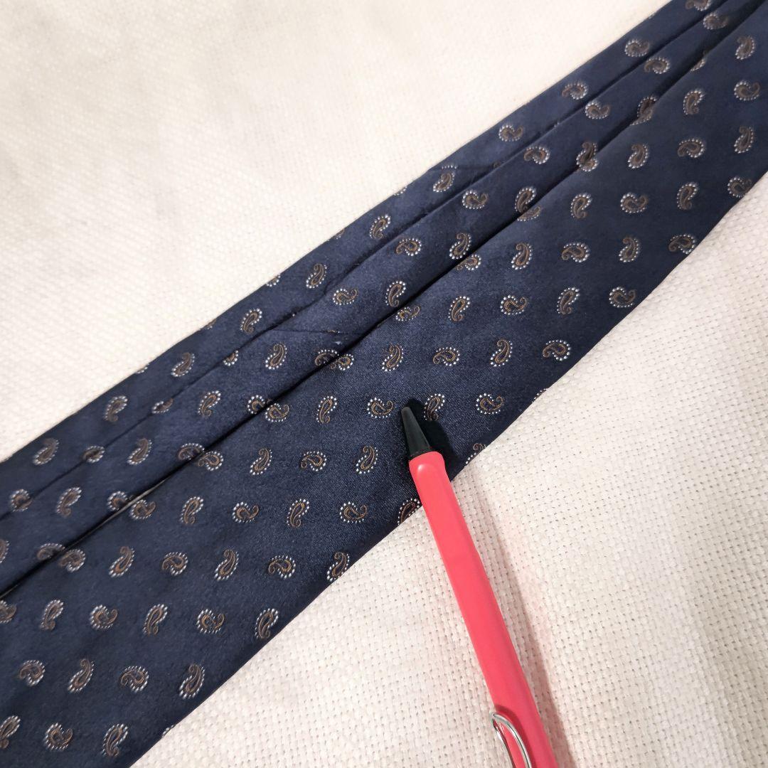 ルイジボレッリLUIGI BORRELLI小紋柄シルクビジネスネクタイ紺ネイビー