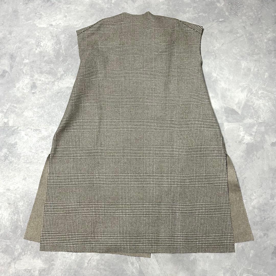 yori ヨリ チェック ロング ジレ ベスト シルク混