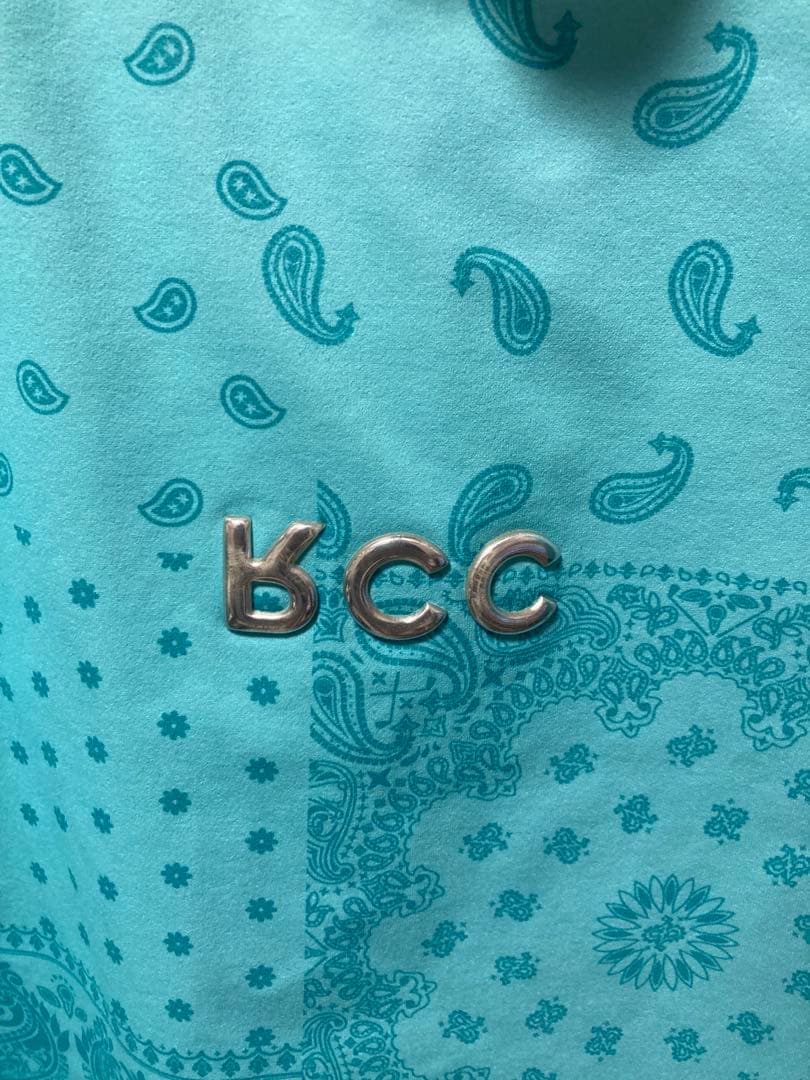 沖縄限定　#FR2 ゴルフポロシャツ L ターコイズブルー 訳あり　ペイズリー柄