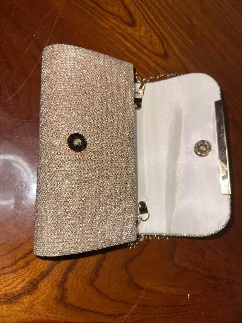 華やかで上品な結婚式様ゴールドグリッター フラットシューズ クラッチバッグセット