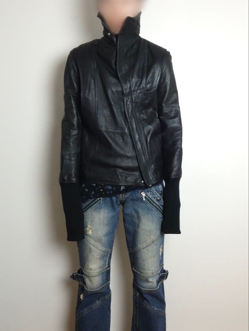 High Neck Leather Riders Jacket Ekam 変形