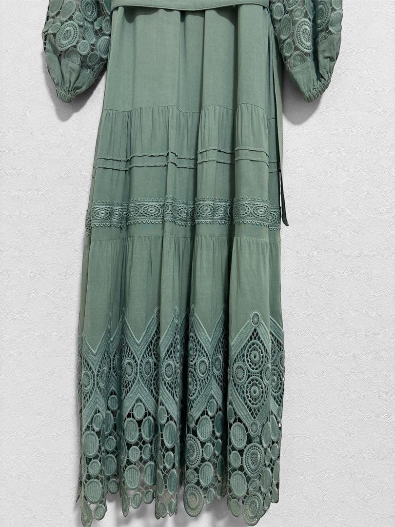 Diagram／グレースコンチネンタルレース切替ワンピースグリーン36上品 美品