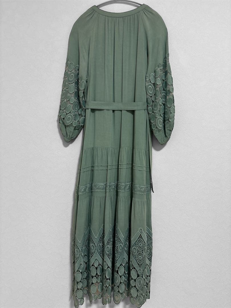 Diagram／グレースコンチネンタルレース切替ワンピースグリーン36上品 美品