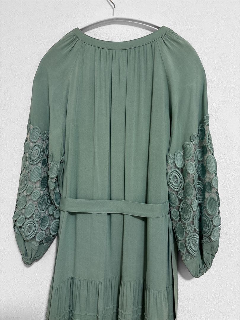 Diagram／グレースコンチネンタルレース切替ワンピースグリーン36上品 美品