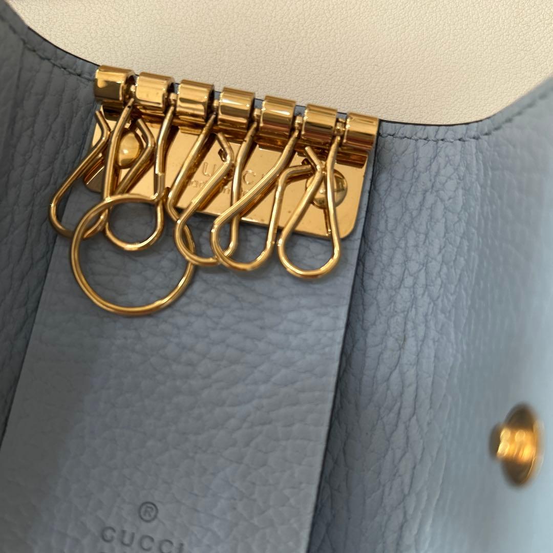 GUCCI キーケースRFID本物ブルー水色マーモントダブルG バイカラー