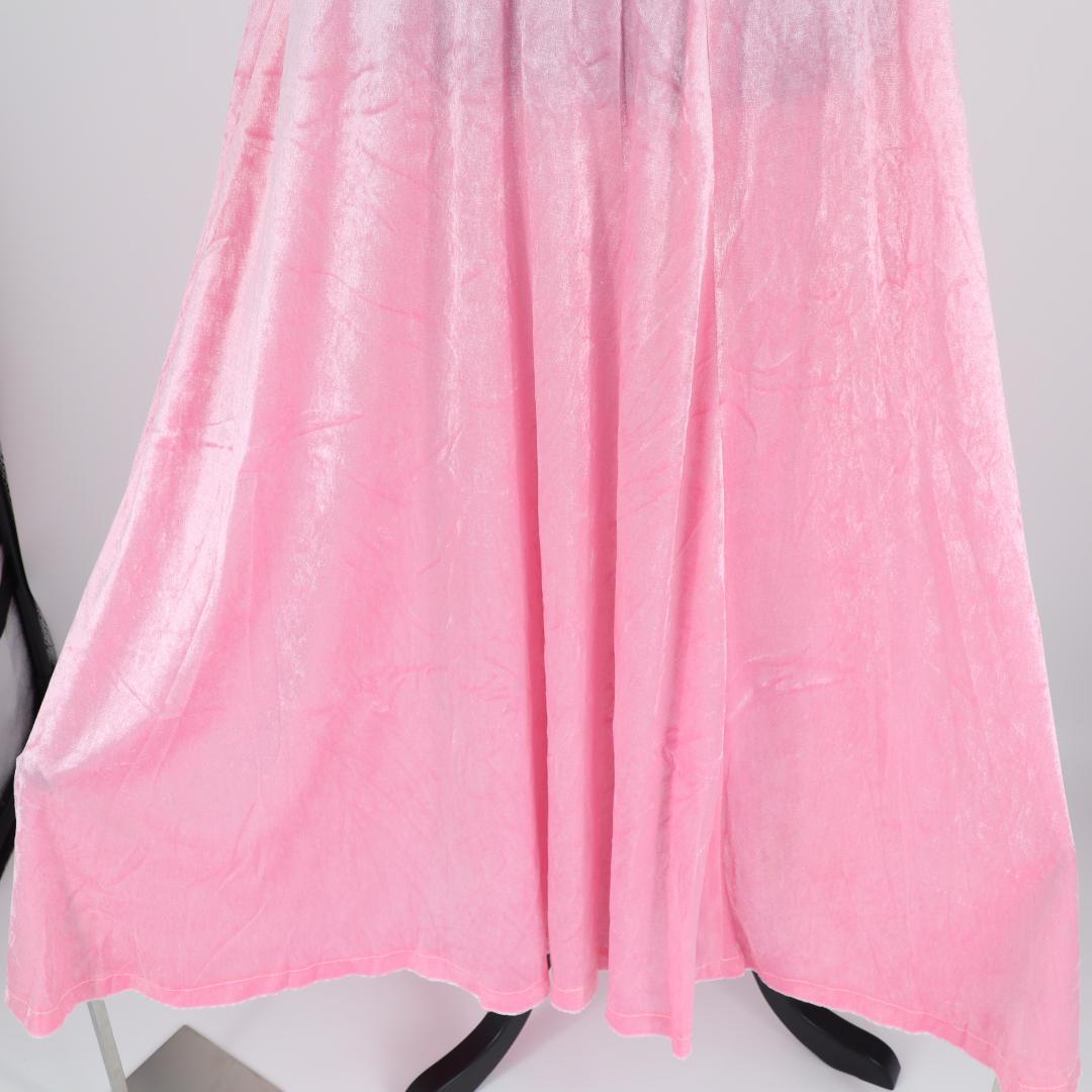 【フラダンス用衣装 薄手ベロア生地】ピンク Lサイズ ハワイアンドレスワンピース