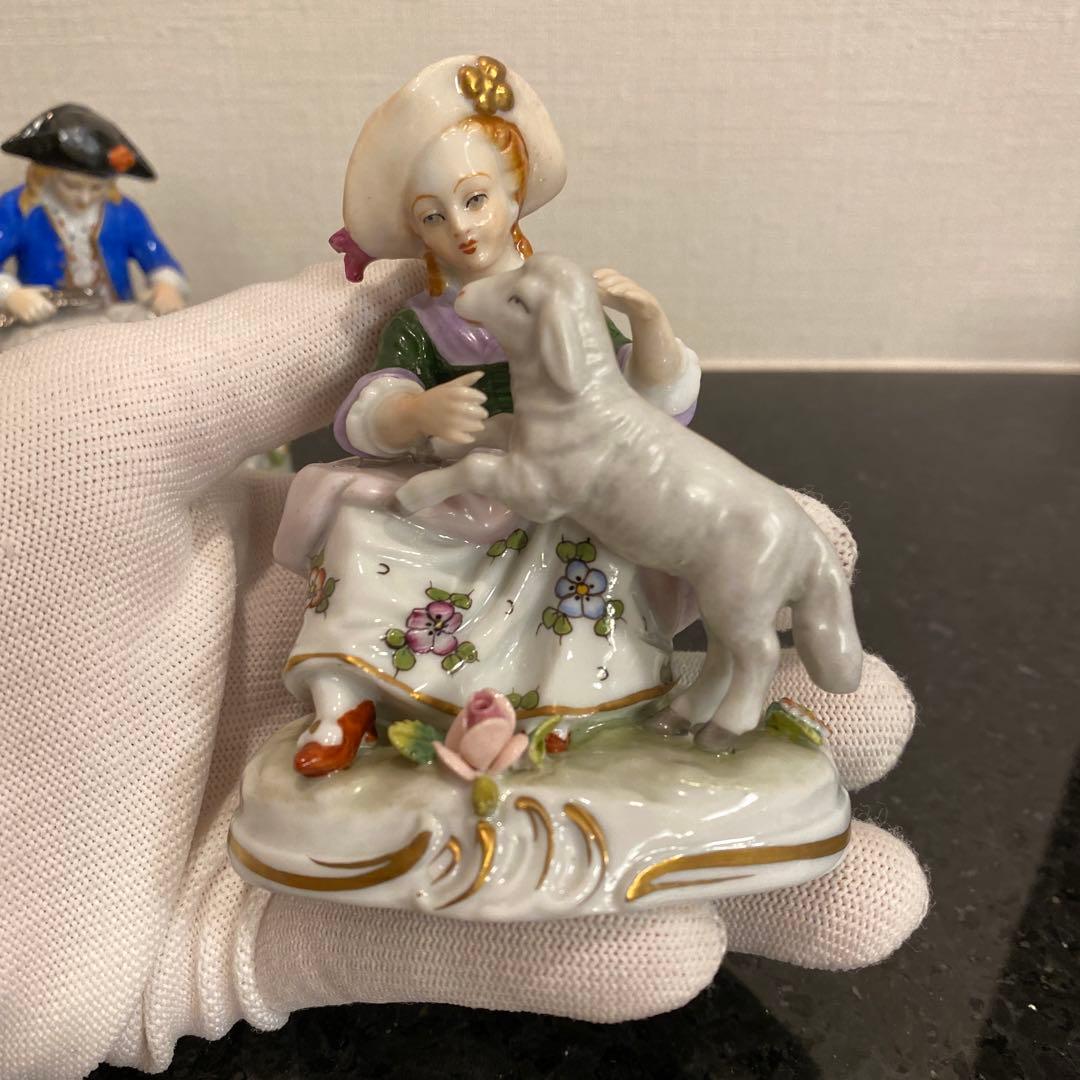 【希少♡一点物】ジッツェンドルフ　カップルと羊　磁器人形
