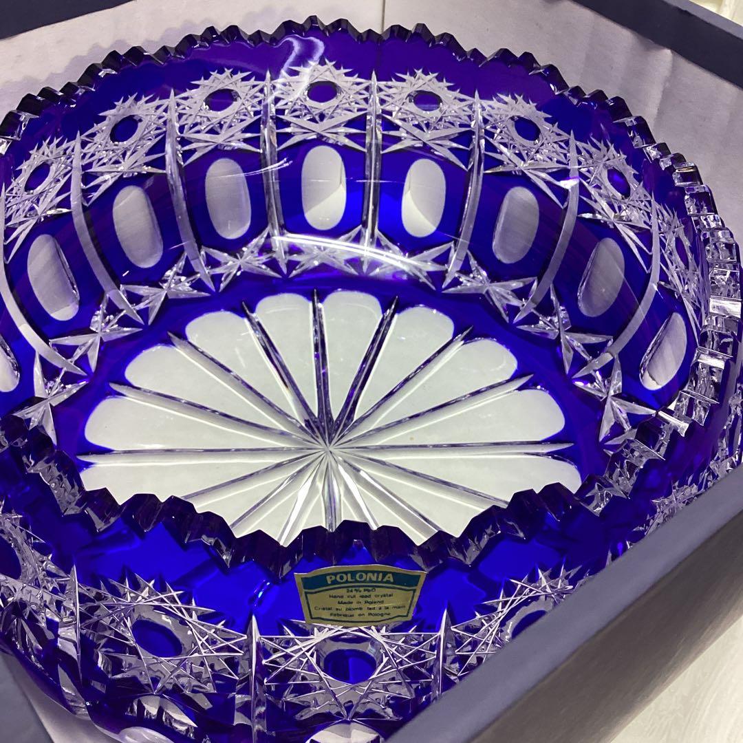 U 未使用　POLONIA　クリスタル　カット　ガラスボウル　切子　25ｃｍ