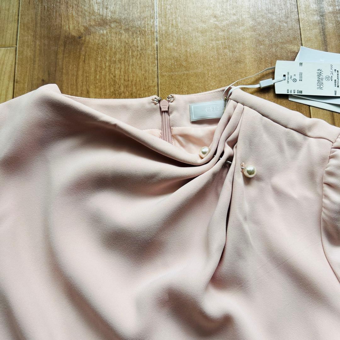 ［未使用］CELFORD アシンメトリータックドレープワンピース S