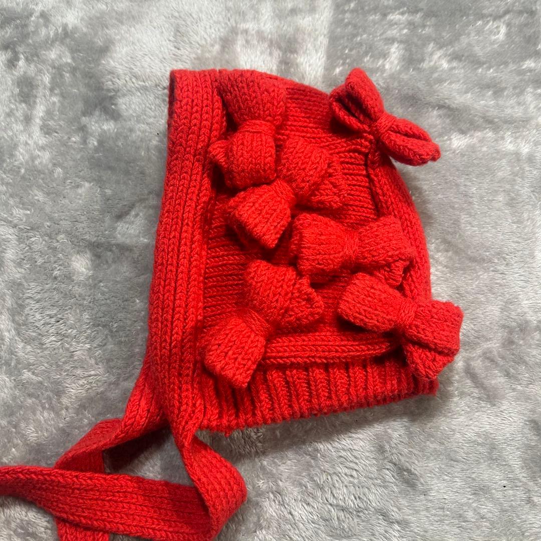 25AW GIRL リボンニット帽 赤