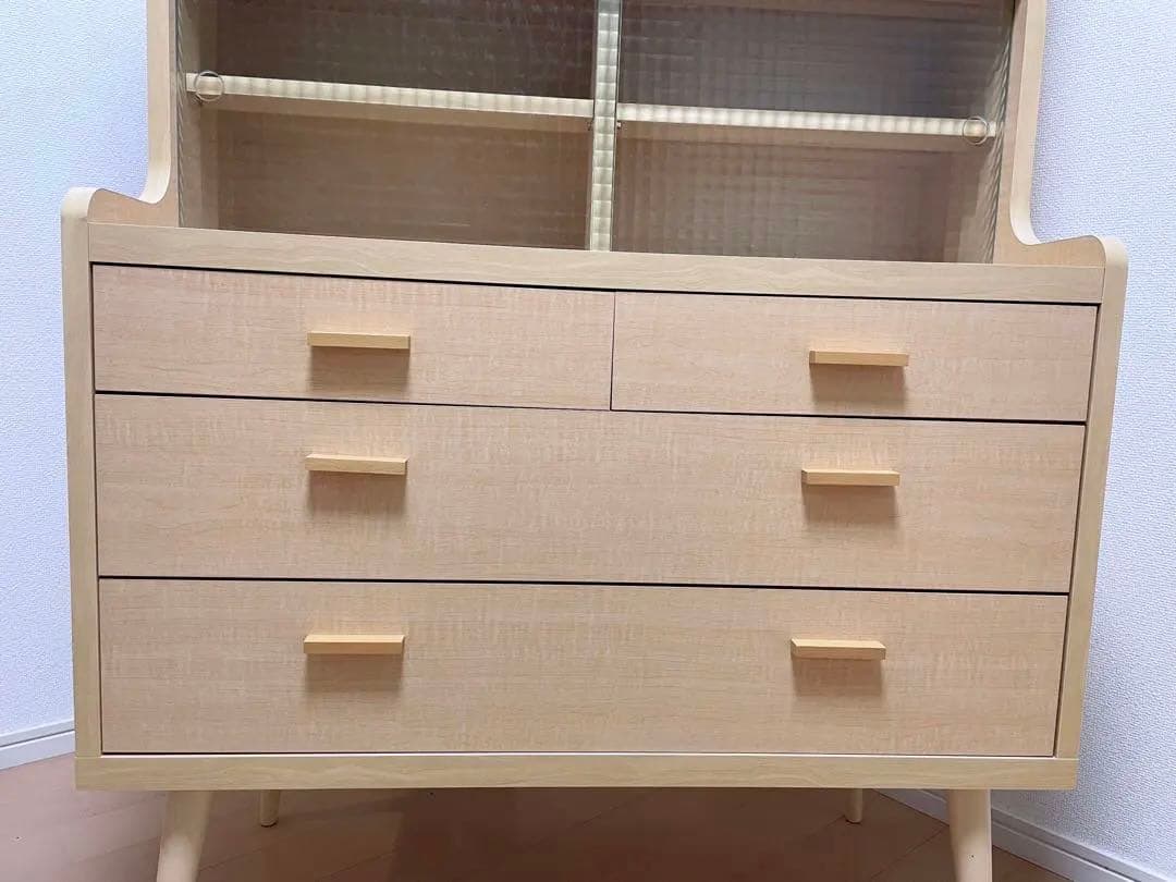 【4月末迄】arne 900HG 北欧風ガラスチェスト キャビネット　ナチュラル