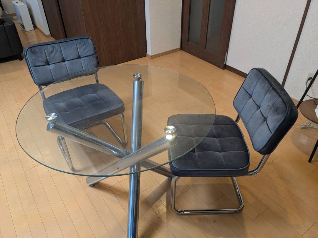 ガラステーブルと椅子2個セット