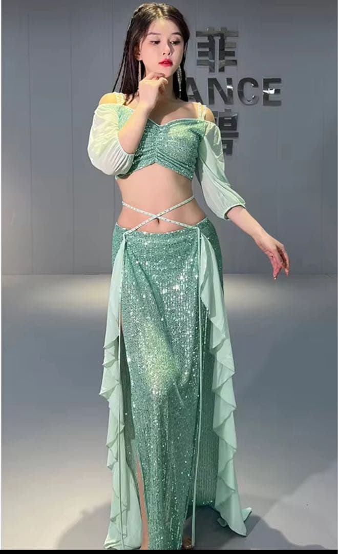 ベリーダンス セットアップ XL ミントグリーン