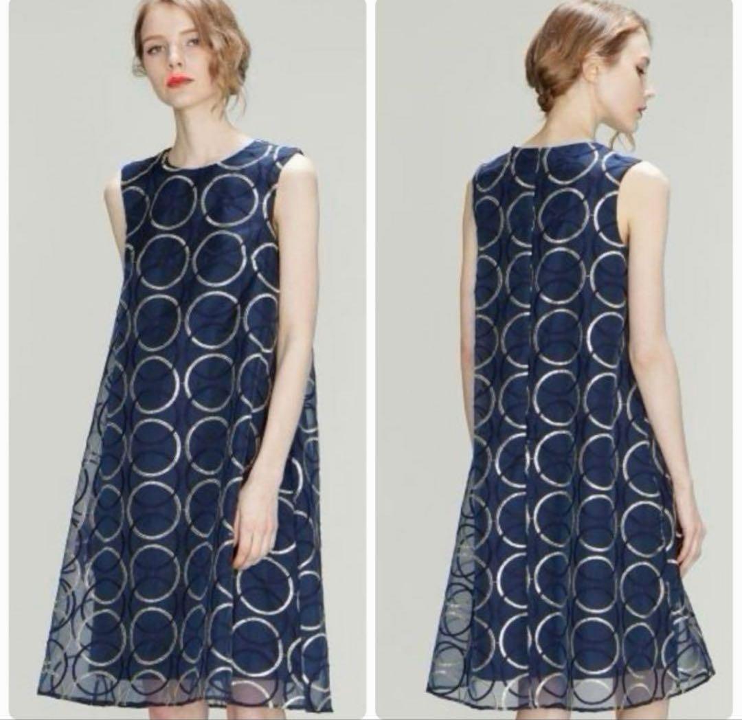 【未使用】完売品✨️グレースコンチネンタル オーガンサークルドレス 濃紺 ゴールド