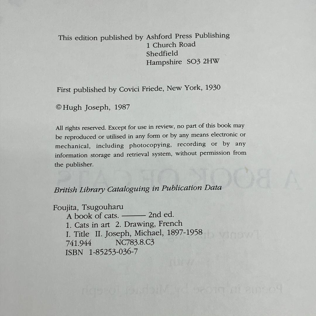 藤田嗣治　画集　猫の本 A Book of Cats　1987年　20点掲載