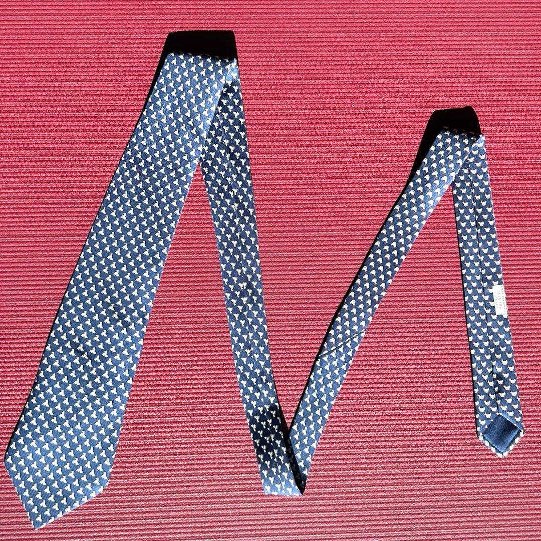 エルメス　HERMES　ニワトリ柄 ネクタイ　シルク　総柄　動物柄　幾何学模様