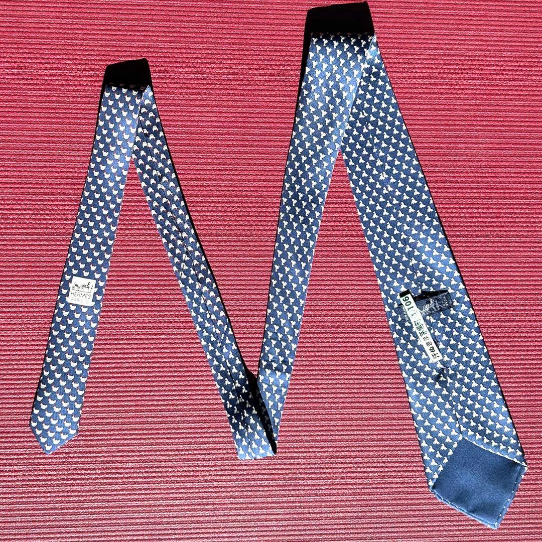 エルメス　HERMES　ニワトリ柄 ネクタイ　シルク　総柄　動物柄　幾何学模様