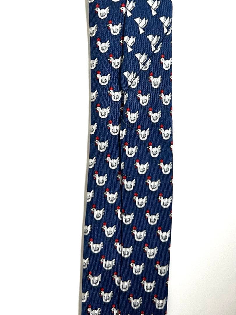 エルメス　HERMES　ニワトリ柄 ネクタイ　シルク　総柄　動物柄　幾何学模様