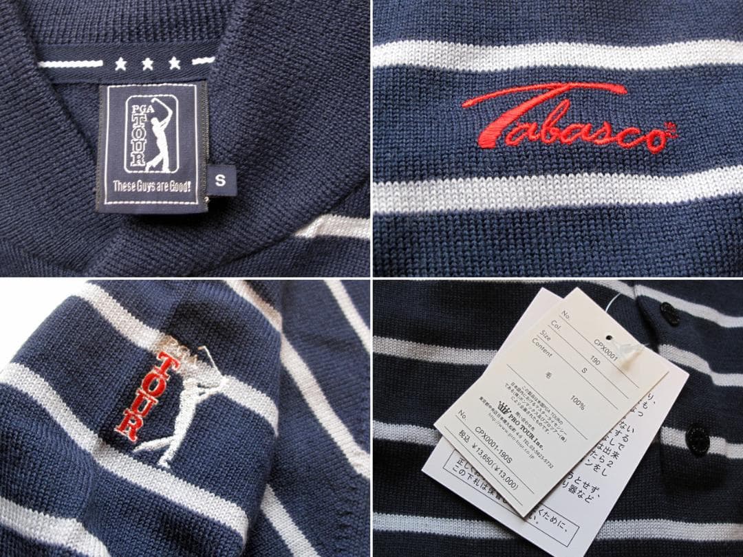 新品　PGA tour ゴルフ　ニットセーター　ボーダー　ラウンドネック