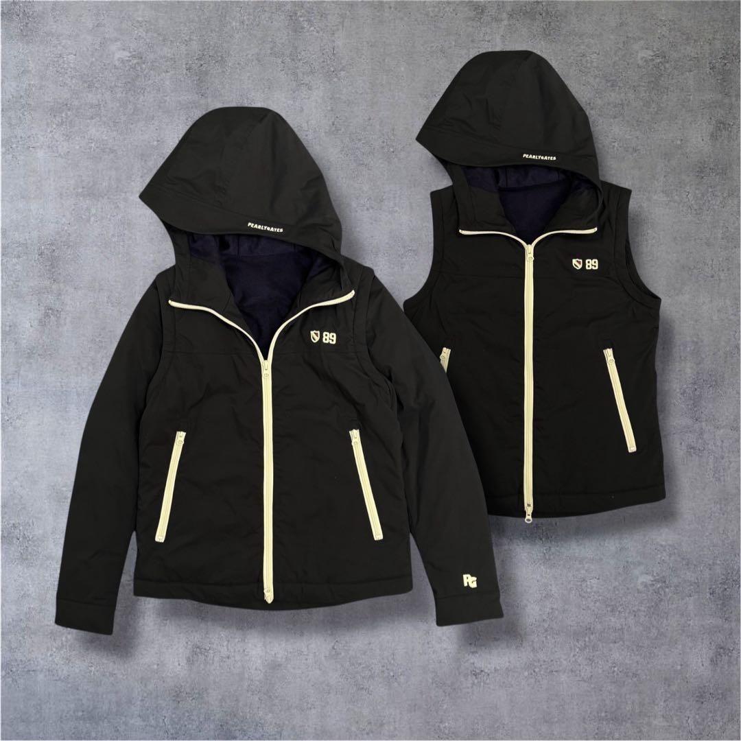 パーリーゲイツ 2WAY ブルゾン ジャケット ベスト ネイビー 中綿 刺繍ロゴ