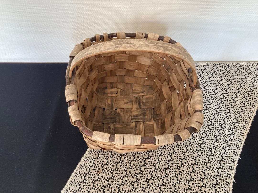 フランスアンティーク栗の皮バスケット 大きめかご