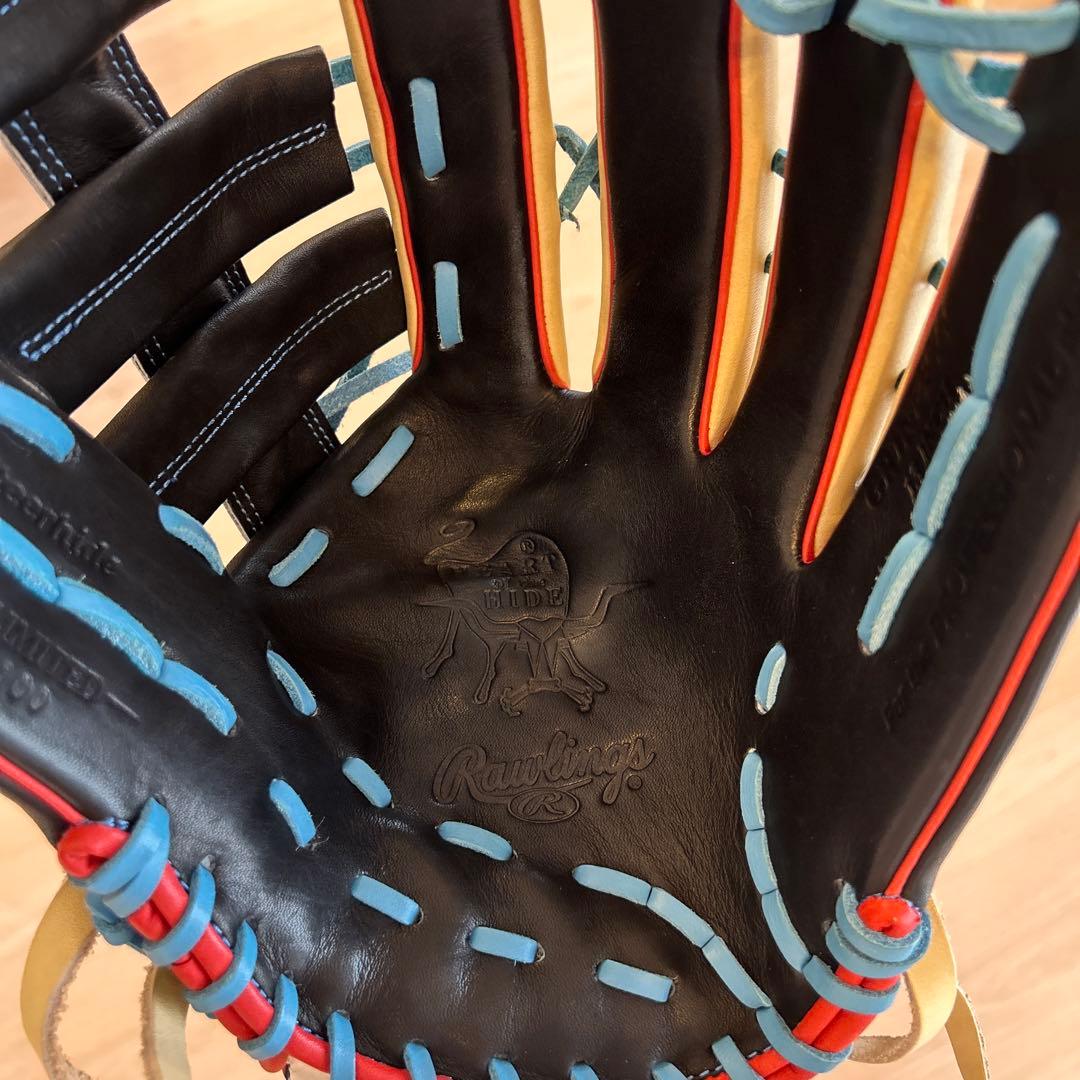 Rawlings 軟式用グローブ 黒/ベージュ/青