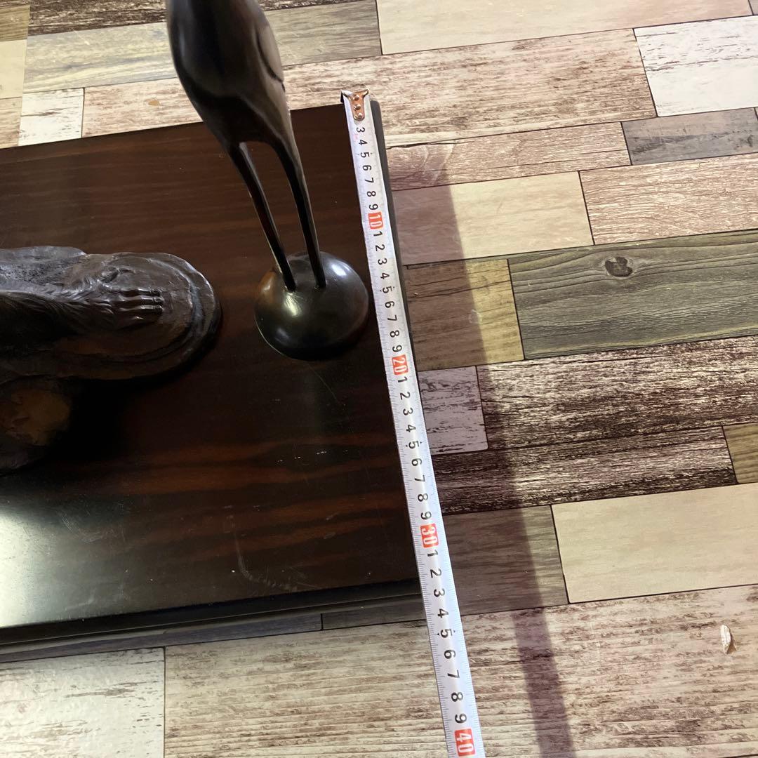 金属製猿のアンティーク、鶴（つがい）の置物まとめ売り　台座付き