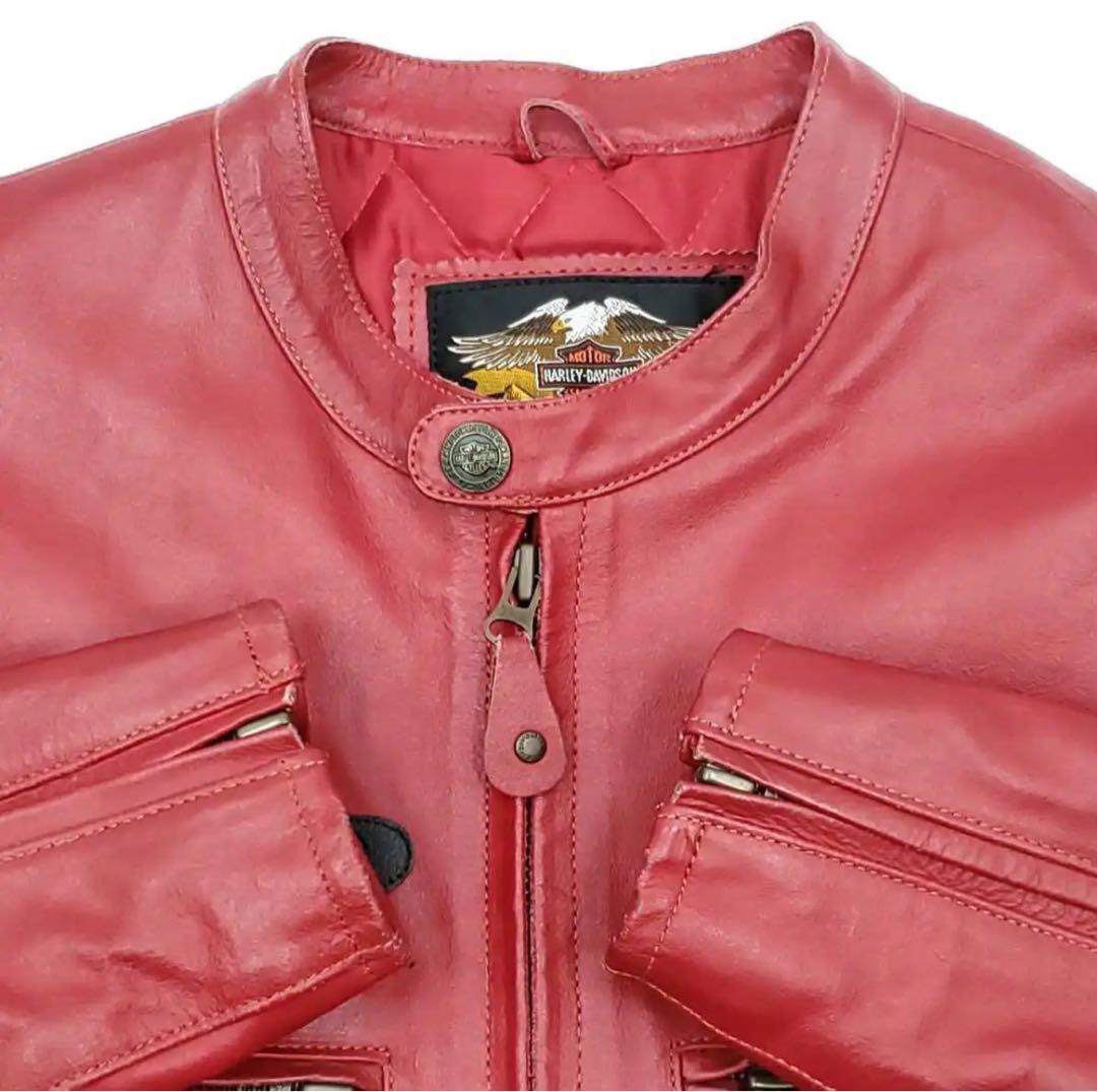 ロゴレタリングHARLEY-DAVIDSONレザーライダースジャケット赤メンズM