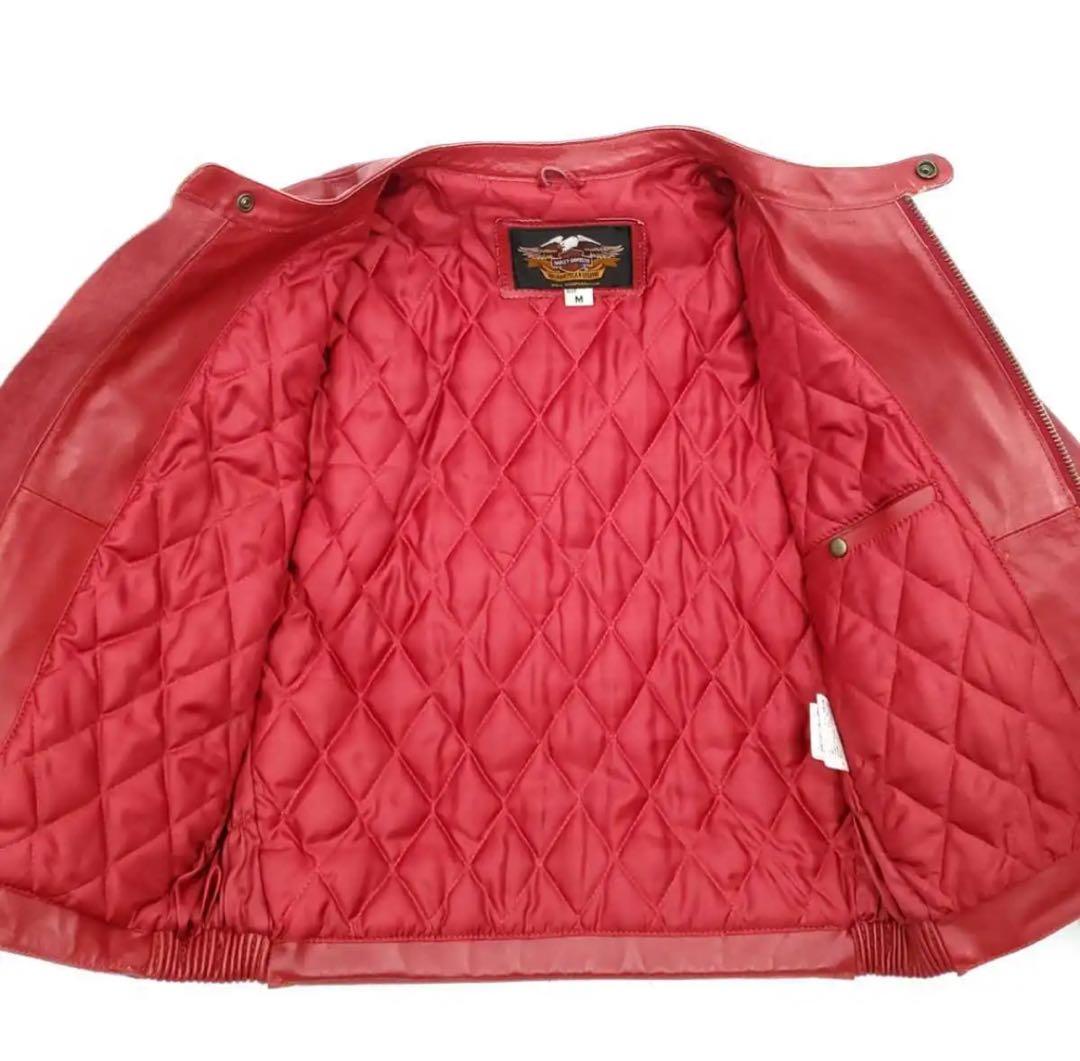 ロゴレタリングHARLEY-DAVIDSONレザーライダースジャケット赤メンズM