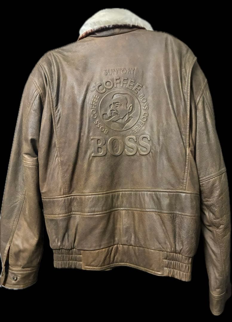 非売品 BOSSジャン 牛革 レザージャケット L Coffee ヴィンテージ