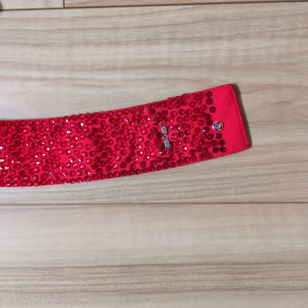 社交ダンス　フレアスカート 白黒　赤ベルト付き