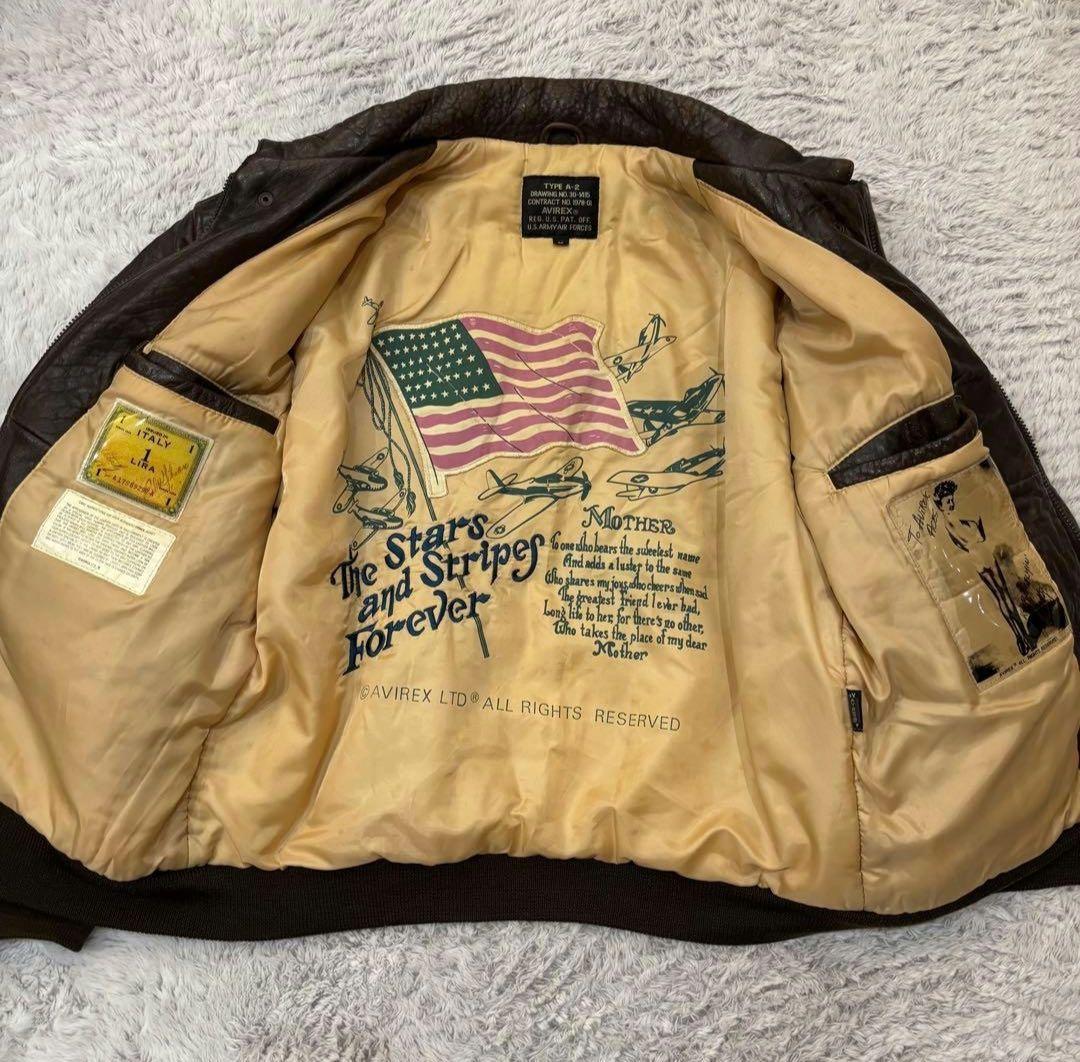 【AVIREX】 A-2 フライトジャケット　ラムレザー　刺繍　短丈　90s M