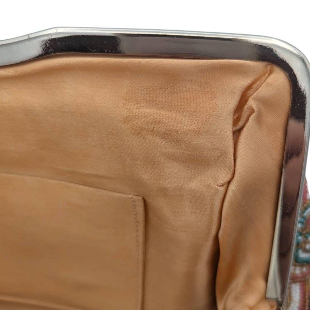 美品✨ビーズバッグ 手刺繍 総柄 古典柄 総ビーズバッグ 和装 がま口 着物