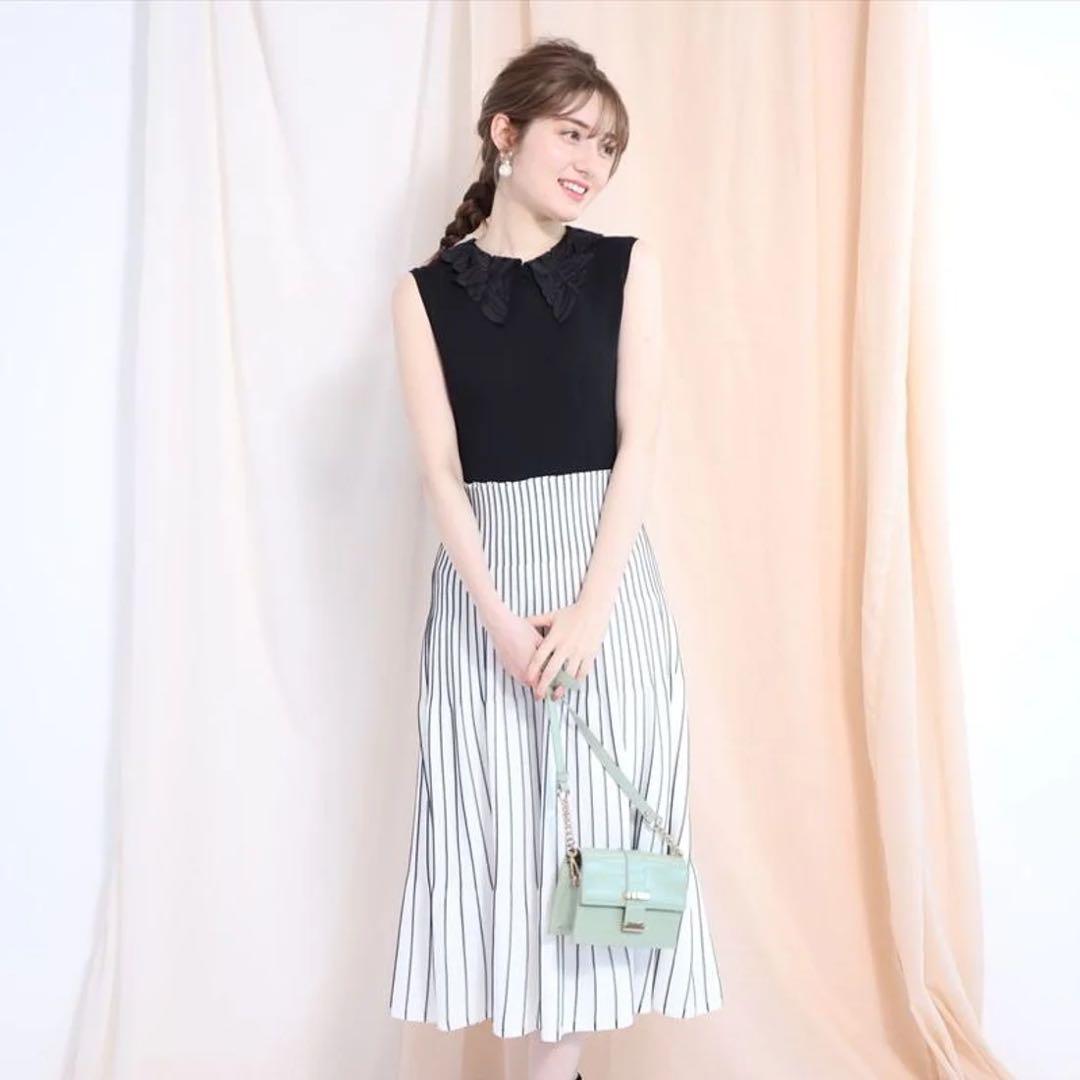 アプワイザーリッシェ 襟付き配色ストライプニットワンピース