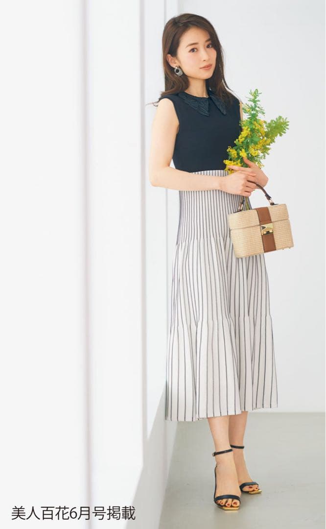 アプワイザーリッシェ 襟付き配色ストライプニットワンピース