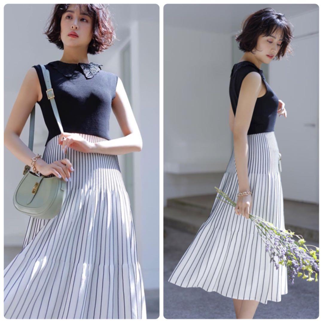 アプワイザーリッシェ 襟付き配色ストライプニットワンピース