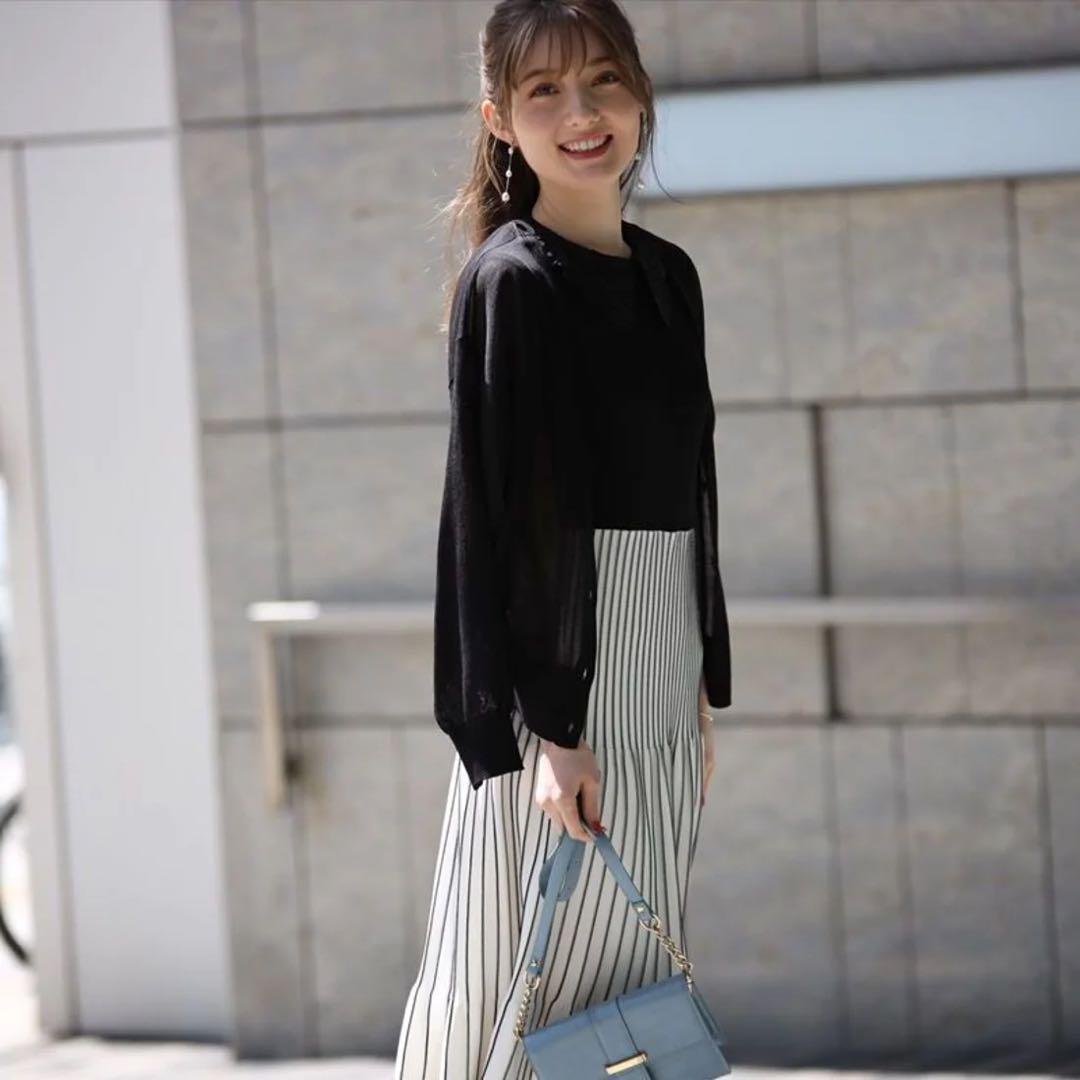 アプワイザーリッシェ 襟付き配色ストライプニットワンピース