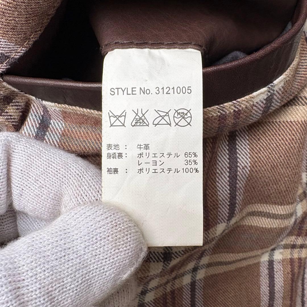 Schott シングルライダース カウハイドレザー 牛革 裏地チェック ブラウン