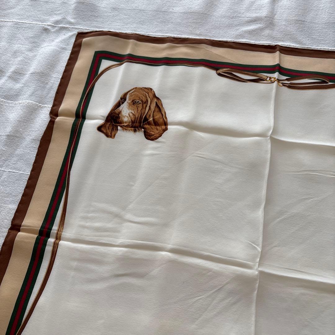 GUCCI シルク　ミニスカーフ　シェリーライン　犬　ドッグ　イタリア製　グッチ