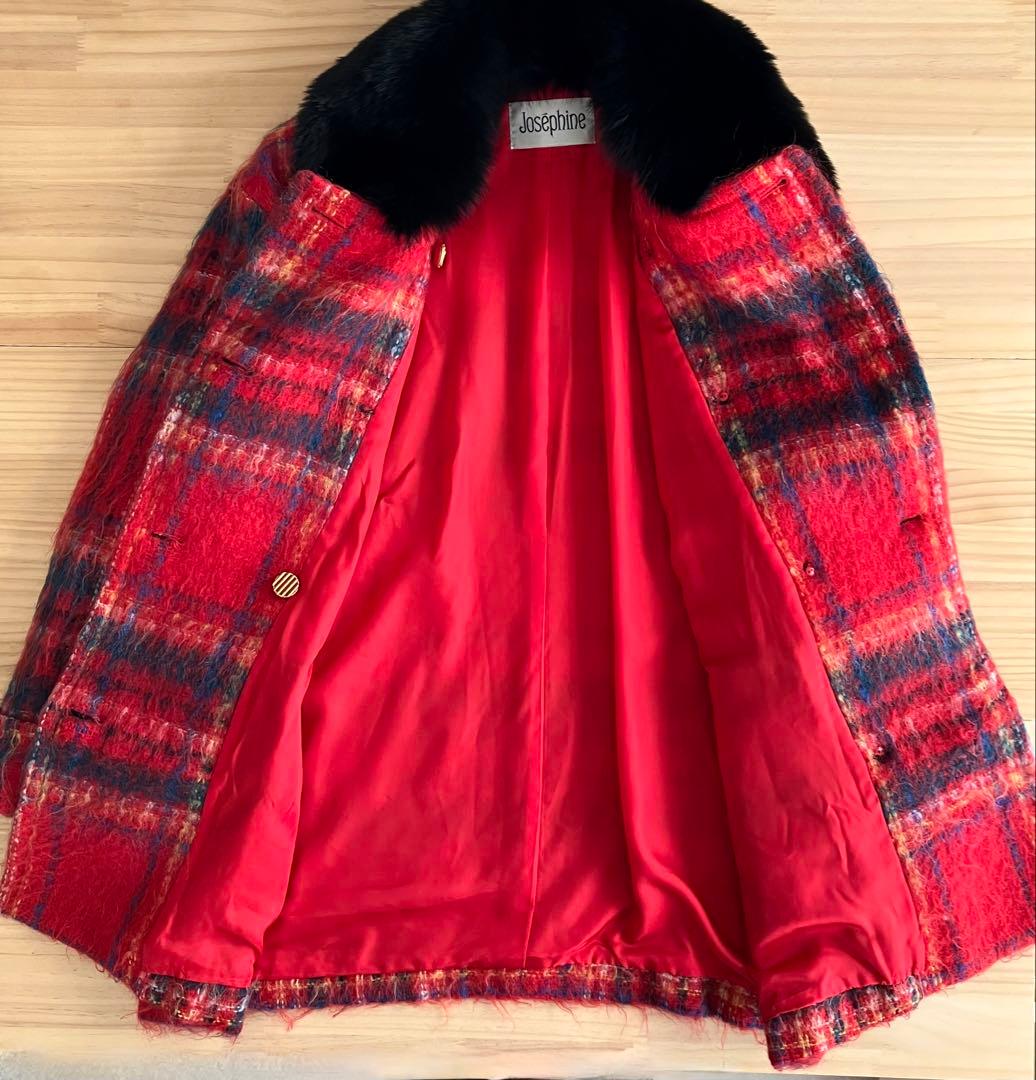 美品 Josephine ジョセフィーヌ コート モヘア チェック フォックス
