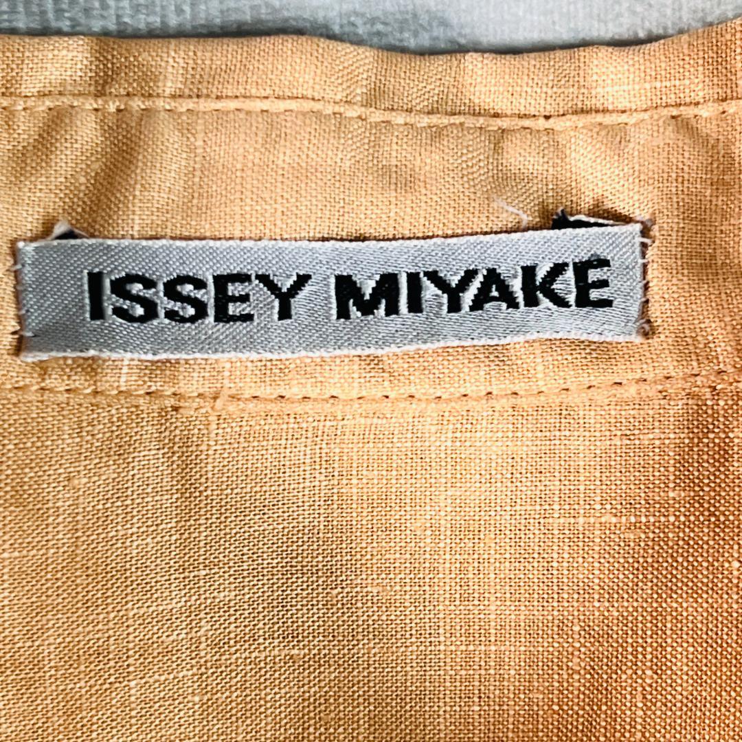 【美品★イッセイミヤケ】リネンシャツ 縮絨スリーブ L プリーツ　しわ加工