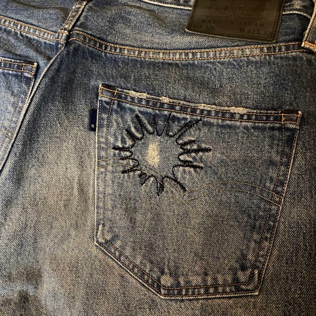 LEVI'S 505 刺繍 made in Japan ダメージ リペア 加工