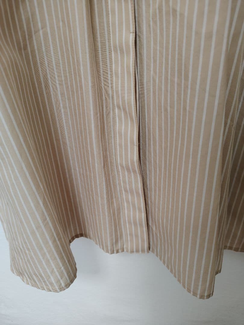 限定様【ヒロコビス】ノーカラーロングシャツワンピース前ボタン【9】模様ストライプ