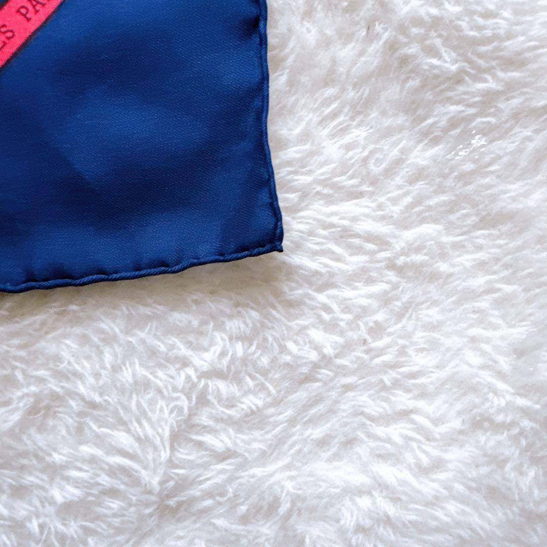 HERMESエルメスシルクスカーフカレ90ネイビー ピンクレッド結び方カード付き