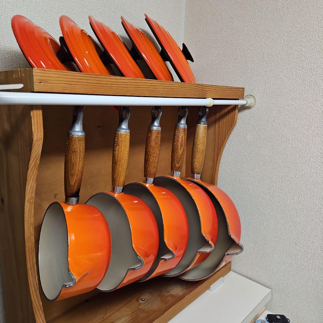 《稀少品》ル・クルーゼ鍋セット　木製ハンドル&木製ラック