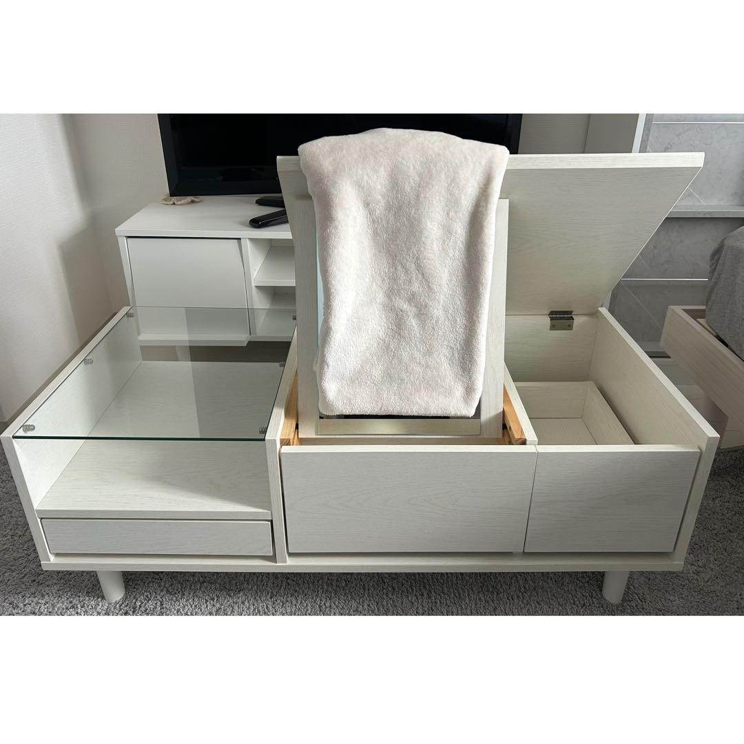 LOWYA 可動ミラー付き ローテーブル／ドレッサー兼用／収納付き／美品