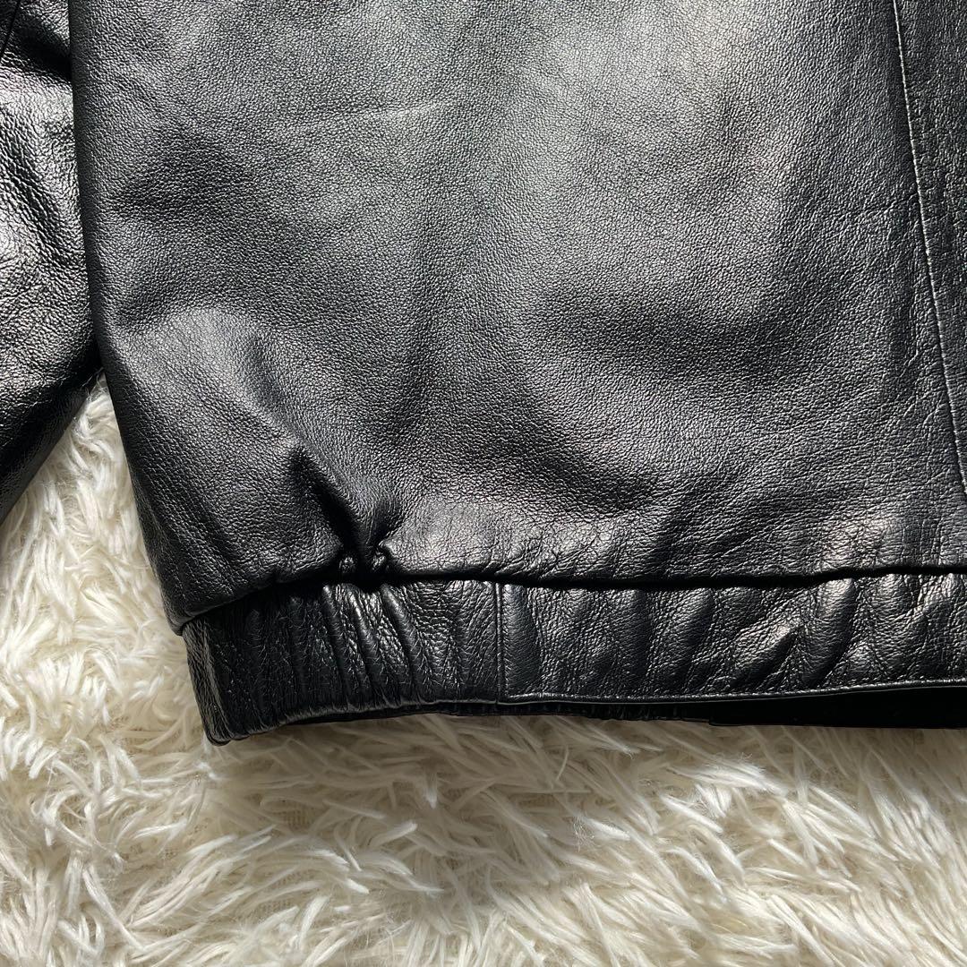 デッドストック✨90's レザージャケット　本革　ジップブルゾン　ブラック　M