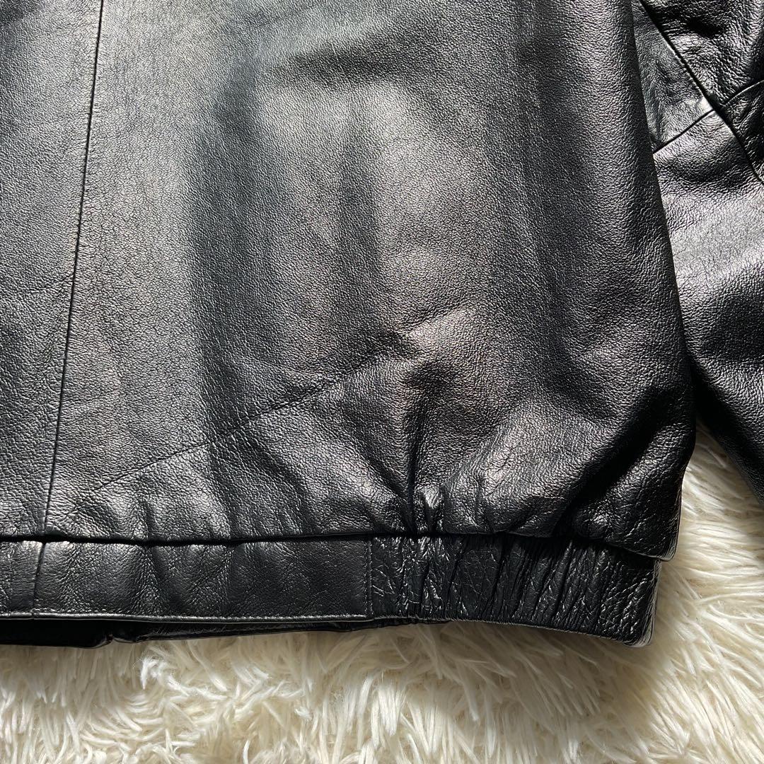 デッドストック✨90's レザージャケット　本革　ジップブルゾン　ブラック　M