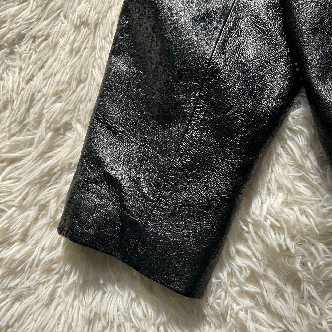 デッドストック✨90's レザージャケット　本革　ジップブルゾン　ブラック　M