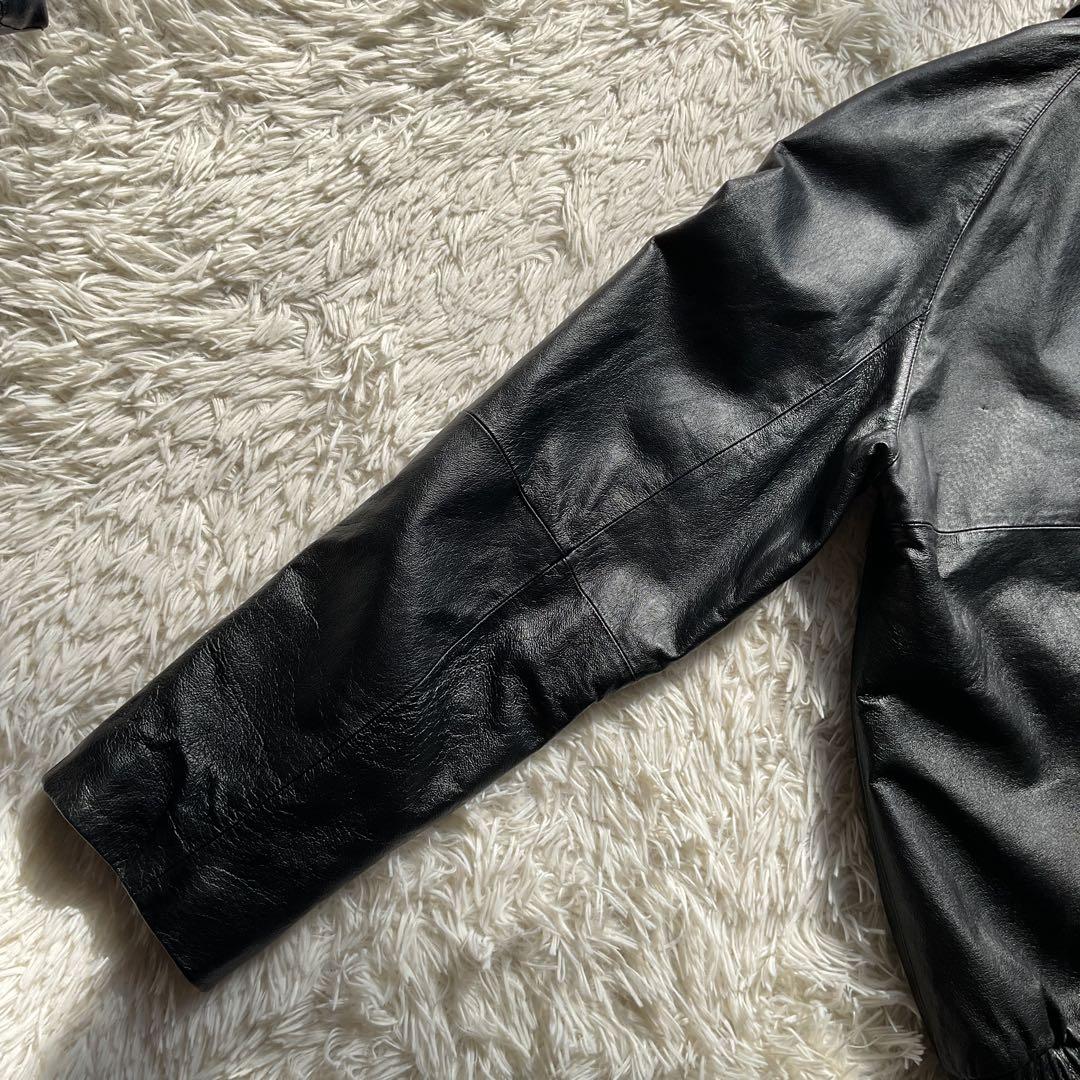 デッドストック✨90's レザージャケット　本革　ジップブルゾン　ブラック　M